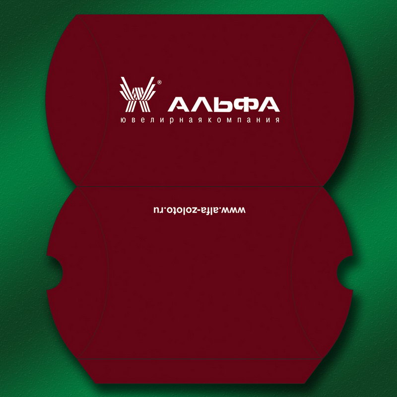 Бордовая развёртка коробочки с логотипом «Альфа»